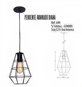 PENDENTE ARAMADO DIANA GRANDE PRETO 694