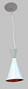 PENDENTE VIC LUX F1 COR BRANCO COM DETALHE EM  COBRE