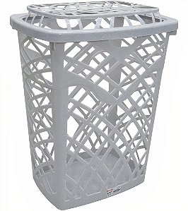 CESTO TELADO RETANGULAR COM TAMPA 60L CINZA