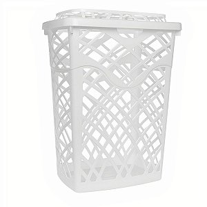 CESTO TELADO RETANGULAR COM TAMPA 60L BRANCO