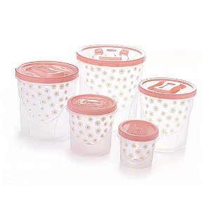 CONJUNTO COM 5 POTES MANTIMENTOS ROSCA DECORA CAMOM
