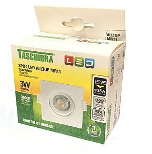 SPOT EMBUTIR QUADRADO LED 3W BRANCO QUENTE 3000K TASCHIBRA