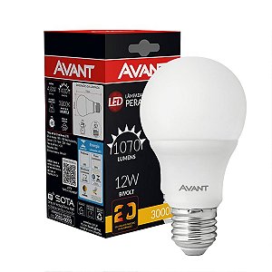 LÂMPADA LED BULBO 12W BRANCA QUENTE 3000K AVANT