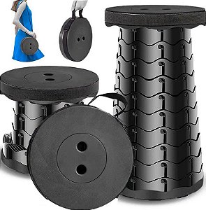 Banqueta Banquinho Retrátil e Portátil Para Pesca e Camping Resistente Preto