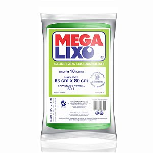 Saco Para Lixo Sustentável Mega Lixo 50 Litros Verde C/ 10 Unidades