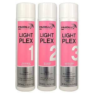 Kit Descoloração Light Plex Protege Hidrata Cauteriza Repositor de Massa Protetor Térmico 3X300ml - Paiolla
