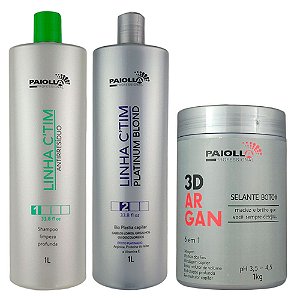 Kit Escova Progressiva CTIM Platinum e Shampoo Antirresíduos e Botox Selante 3D Argan 6 em 1 - Paiolla