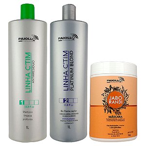 Kit Escova Progressiva CTIM Platinum Efeito Platinado e Shampoo Antirresíduos e Máscara Jaborandi - Paiolla