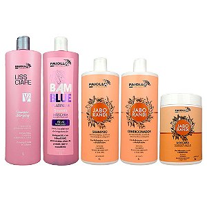 Kit Progressiva Sem Formol Bamblue Platinum e Shampoo Bambu e Kit Jaborandi Shampoo Condicionador Máscara - Paiolla