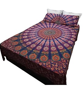 Colcha com Fronha Manta Mandala Tecido Indiano Importada Casal Queen Boho