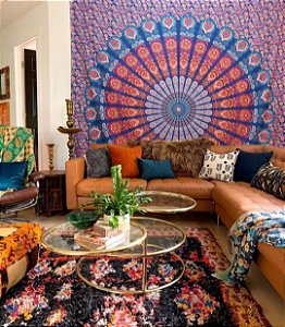 Manta Colcha Casal Queen, Capa de Sofa, Cortina, Tecido Painel  Mandala