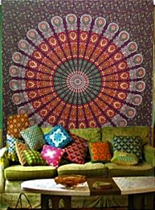 Manta Colcha Casal Queen, Capa de Sofa, Cortina, Tecido Painel  Mandala