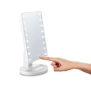 Espelho Touch Multilaser á Pilhas Branco Para Penteadeira Pequeno Portatil Com Led Iluminado