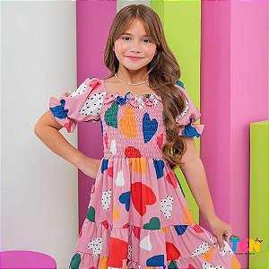 Vestido juvenil  corações nude