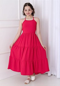 Vestido Juvenil Vermelho Cruzado
