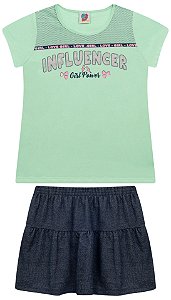 Conjunto juvenil Feminino Tamanho 10, 12, 14  INFLUENCER Menina Short Saia