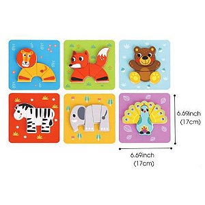 Brinquedos Educativos Kit 4 Quebra-Cabeças de Animais Madeira