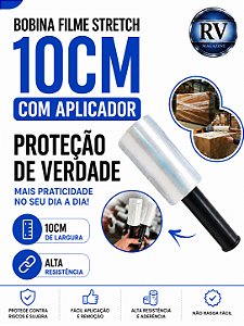kit 10 Rolos - Filme Stretch c/ Aplicador Giratório