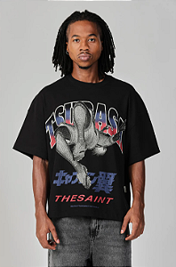 Camiseta The Saint Wide Boxy Big Overhead Kick Tsubasa - Black