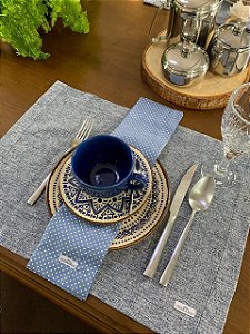 Guardanapo De Mesa - 100% Algodão - Coz Azul Prussiano - Poá Pequeno - Mimos Têxtil