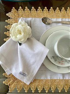 Guardanapo de Mesa - Linho - Cor Branco - Mimos Têxtil