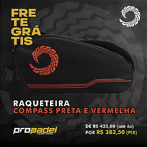 RAQUETEIRA COMPASS PRETA E VERMELHA