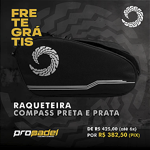 RAQUETEIRA COMPASS PRETA E PRATA