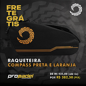 RAQUETEIRA COMPASS PRETA E LARANJA