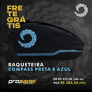 RAQUETEIRA COMPASS PRETA E AZUL