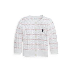 Cardigan de tricot Branco com listras Rosa - Ralph Lauren