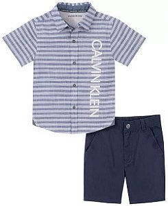 Conjunto Calvin Klein Camisa Branca e Bermuda Cinza - Menino - Baby Buys  Brasil