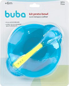 Kit Prato Bowl  com ventosa tampa e colher Azul - Buba