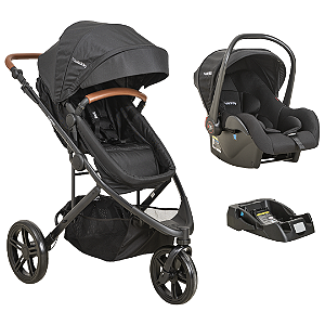 Carrinho TREK Preto Travel System (com bebê conforto e base)- Kiddo
