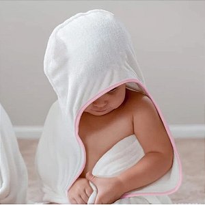 Toalha de banho Comfort Power Sec ultra macia branco e rosa - Laço Bebê