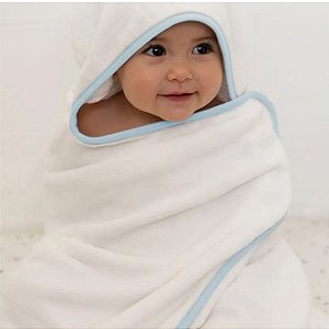 Toalha de banho Comfort Power Sec ultra macia branco e azul - Laço Bebê