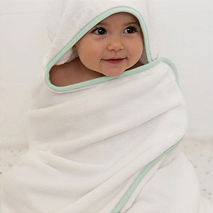 Toalha de banho Comfort Power Sec ultra macia branco e verde - Laço Bebê