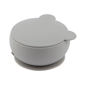 Bowl em Silicone e Sucção com Tampa Cinza Powder Grey -Minikoioi