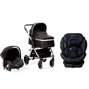 Kit Trio Carrinho Kansas Black Silver Preto + Bebê Conforto + Cadeira Murphy 360 - Premium Baby
