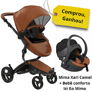 Carrinho Mima Xari Camel Preto + Bebê conforto Izi Go Mima Camel