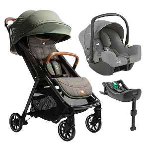 Trio Carrinho Parcel Verde Pine, Bebê conforto I-Snug e Base Isofix - Joie
