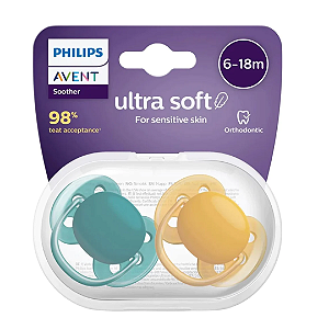 Kit Chupeta Ultra Soft Dupla Verde e Amarela 6-18 meses - Avent