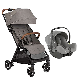 Kit Carrinho Pact Pro Cinza Pebble com Bebê Conforto i-Snug- Joie