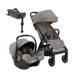 Trio Carrinho Pact Pro Cinza Pebble, Bebê Conforto i-Snug e Base Isofix - Joie