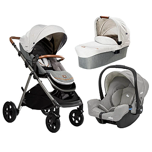 Combo Carrinho Aeria com Bebê Conforto e Moisés Cinza Oyster - Joie