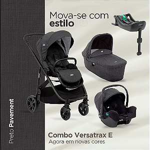 Combo Carrinho Versatrax E + Moisés + Bebê Conforto + Base Isofix - Preto Pavement - Joie