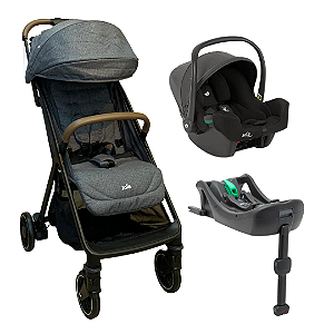 Trio Carrinho Pact Pro Cinza Misty Grey, Bebê Conforto i-Snug e Base Isofix - Joie