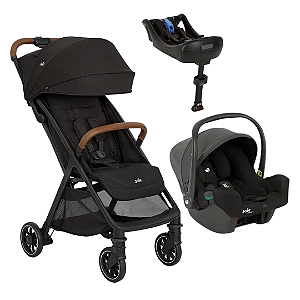 Trio Carrinho Pact Pro Chumbo Shale com Bebê Conforto i-Snug e Base ClickFit (de cinto) - Joie