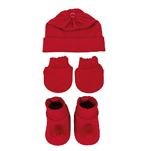 Kit 3 Peças Tricot Vermelho Pompom - Sanches Baby