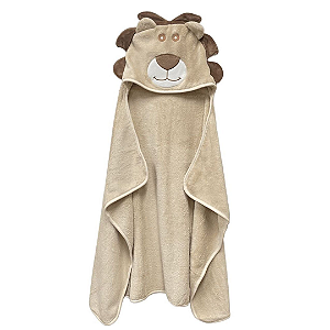 Toalha de Banho com Capuz Leão Bege - Laço Bebê Urso