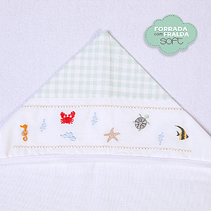 Toalha de Banho Atoalhada Forrada com Capuz Fundo do Mar 90cm X 80Cm - Papi